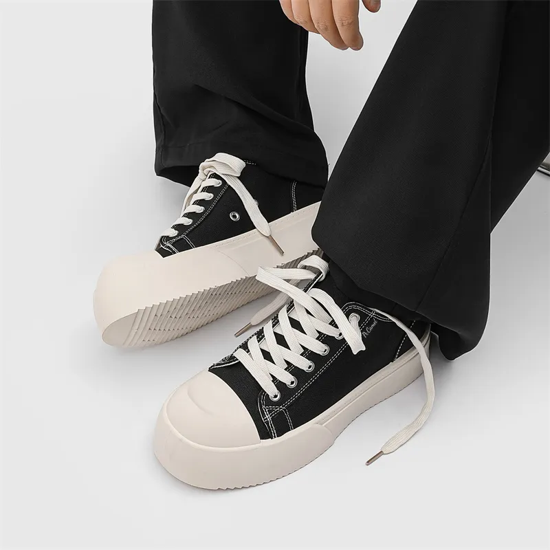 PROTECTCAMEL Abrasion Resistant Lightweight Height Increasing Low Top Canvas Shoes Men's Black-4