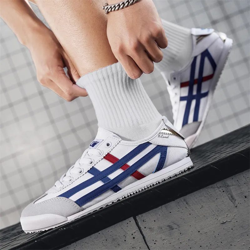 PROTECTCAMEL Slip Resistant, Abrasion Resistant, Lightweight Low Top Casual Shoes Unisex White Blue-4