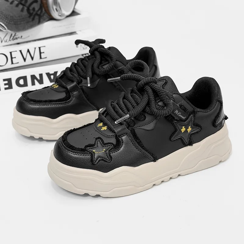 PROTECTCAMEL Abrasion Resistant Lightweight Height Increasing Low Top Skateboard Shoes Unisex Black-1