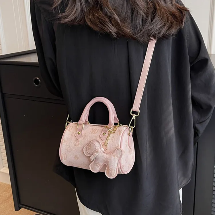 YOUR NAME PU Crossbody One Shoulder Handbag Women's Pink/Ecru/Brown-3