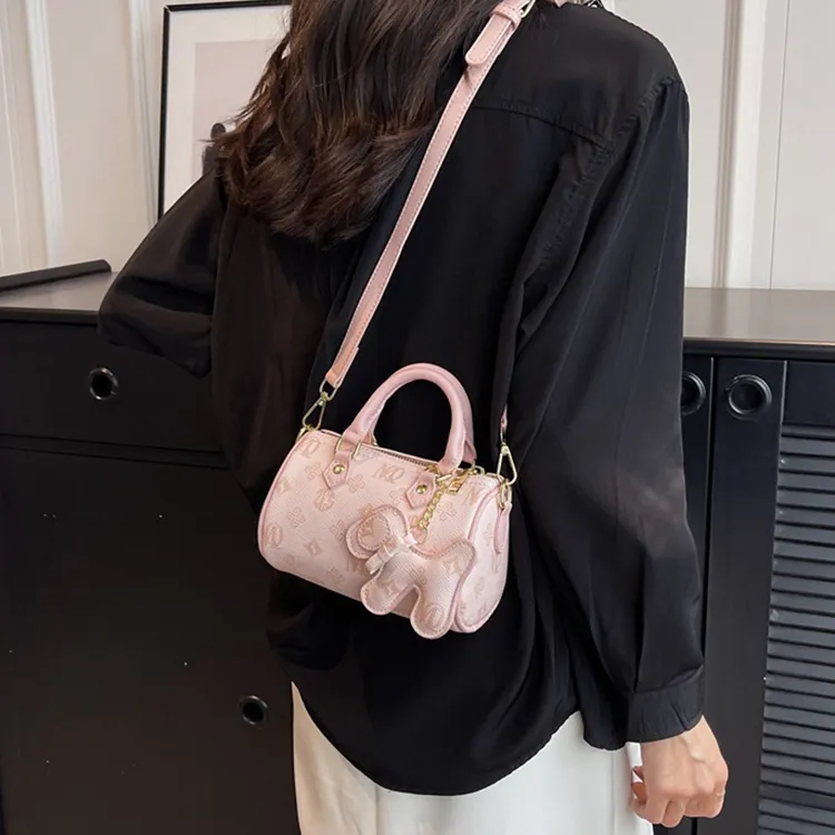 YOUR NAME PU Crossbody One Shoulder Handbag Women's Pink/Ecru/Brown-5