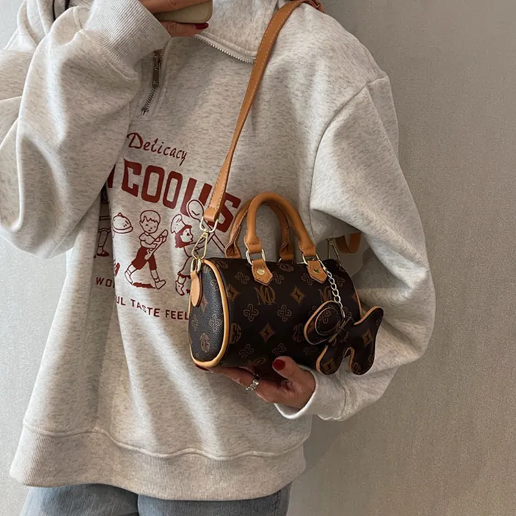 YOUR NAME PU Crossbody One Shoulder Handbag Women's Pink/Ecru/Brown-17