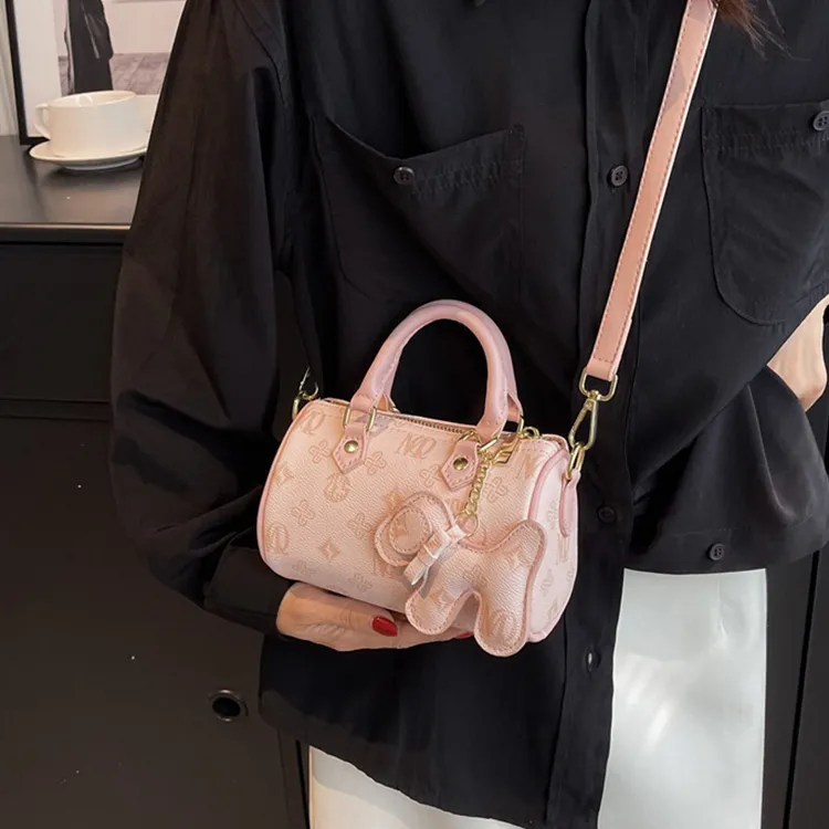 YOUR NAME PU Crossbody One Shoulder Handbag Women's Pink/Ecru/Brown-2