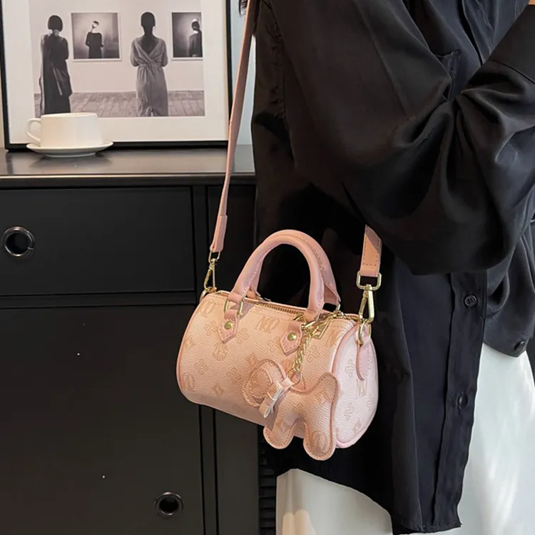 YOUR NAME PU Crossbody One Shoulder Handbag Women's Pink/Ecru/Brown-4