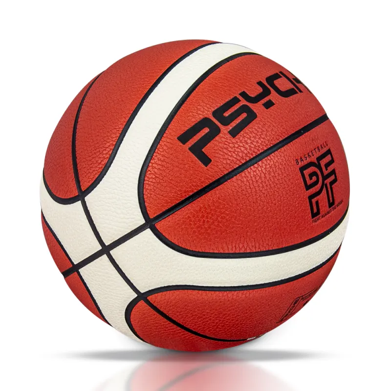 PSYCHE PU Litchi Grain Basketball Brown White Size 7 Training Unisex-6