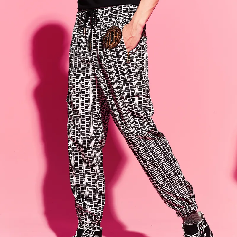 TCH Casual Pants Unisex Black White Plaid-2