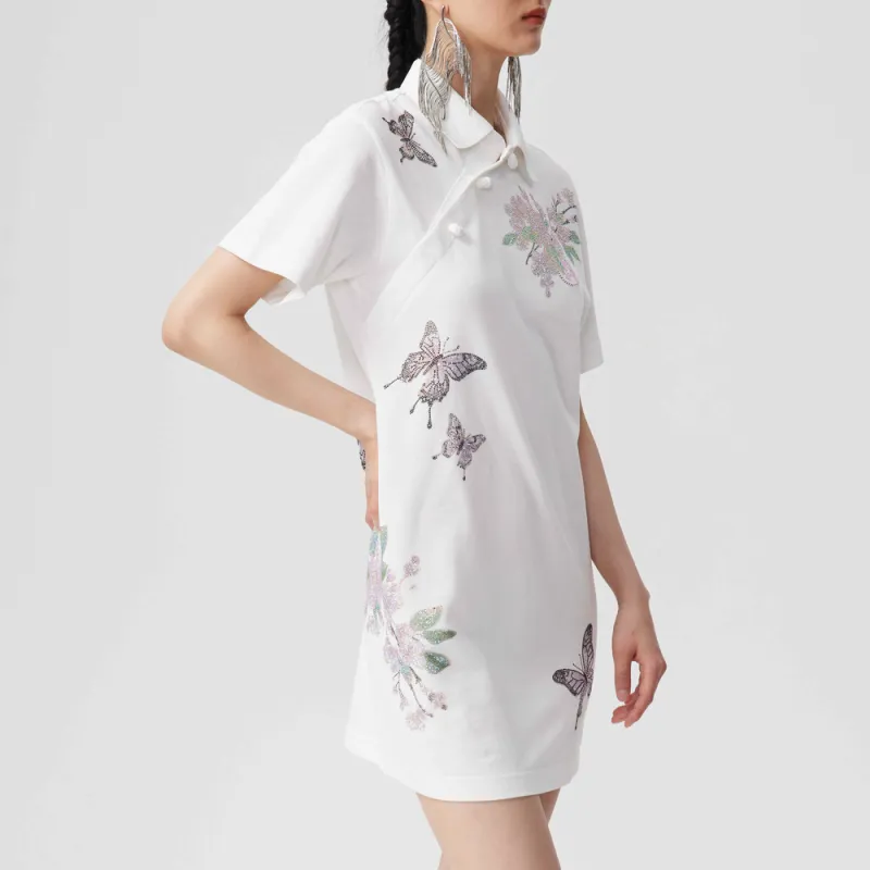 TCH Short Sleeved Dress Women's White With Pink Logo-4