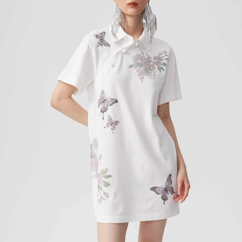 TCH Short Sleeved Dress Women's White With Pink Logo-5