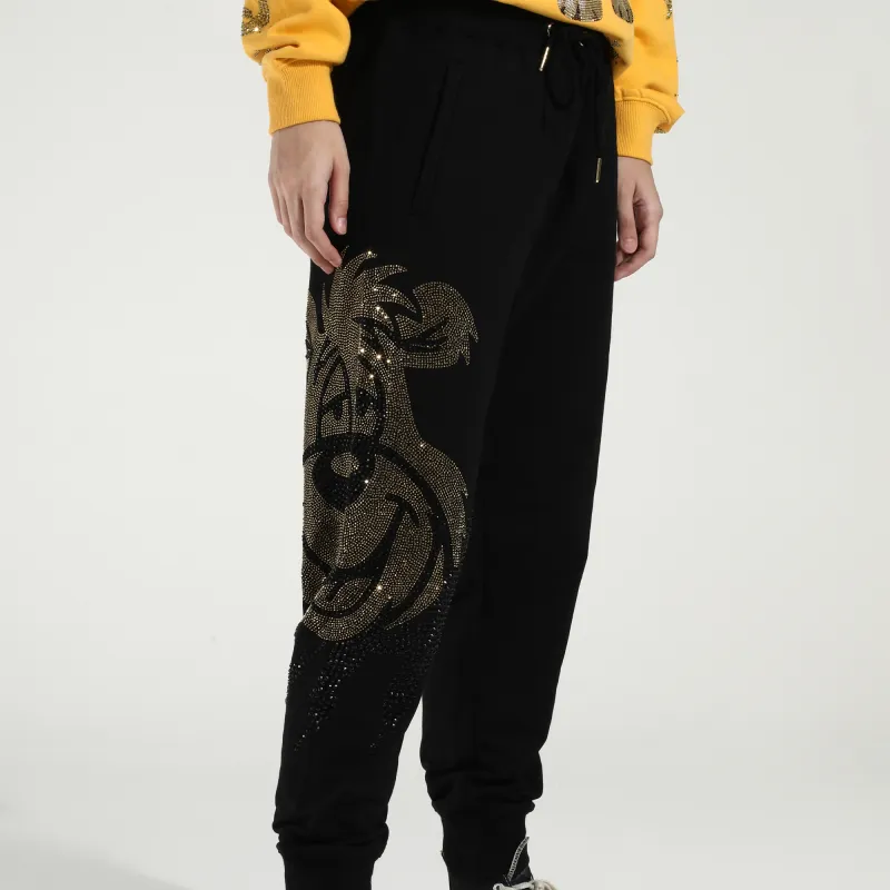 TCH Knitted Sweatpants Unisex Black Base Gold Logo-2