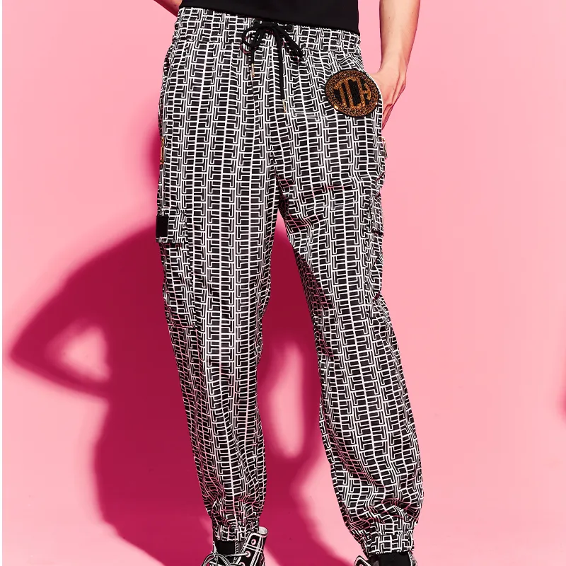 TCH Casual Pants Unisex Black White Plaid-3