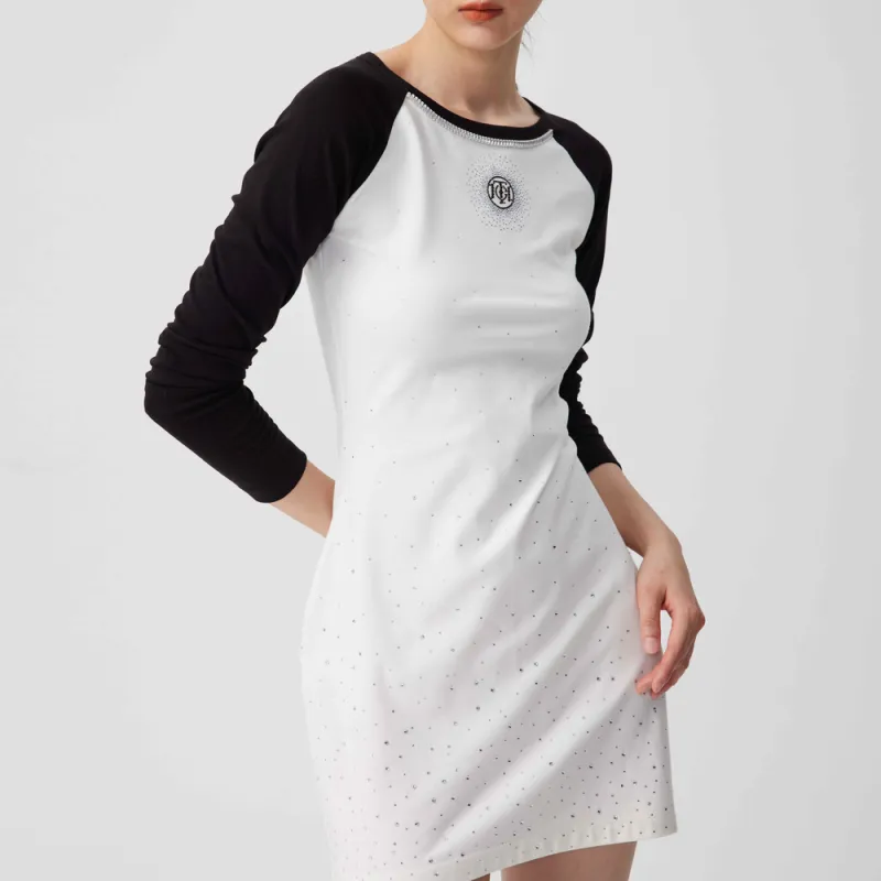 TCH Long Sleeved Dresses Women's White With Black Logo-5