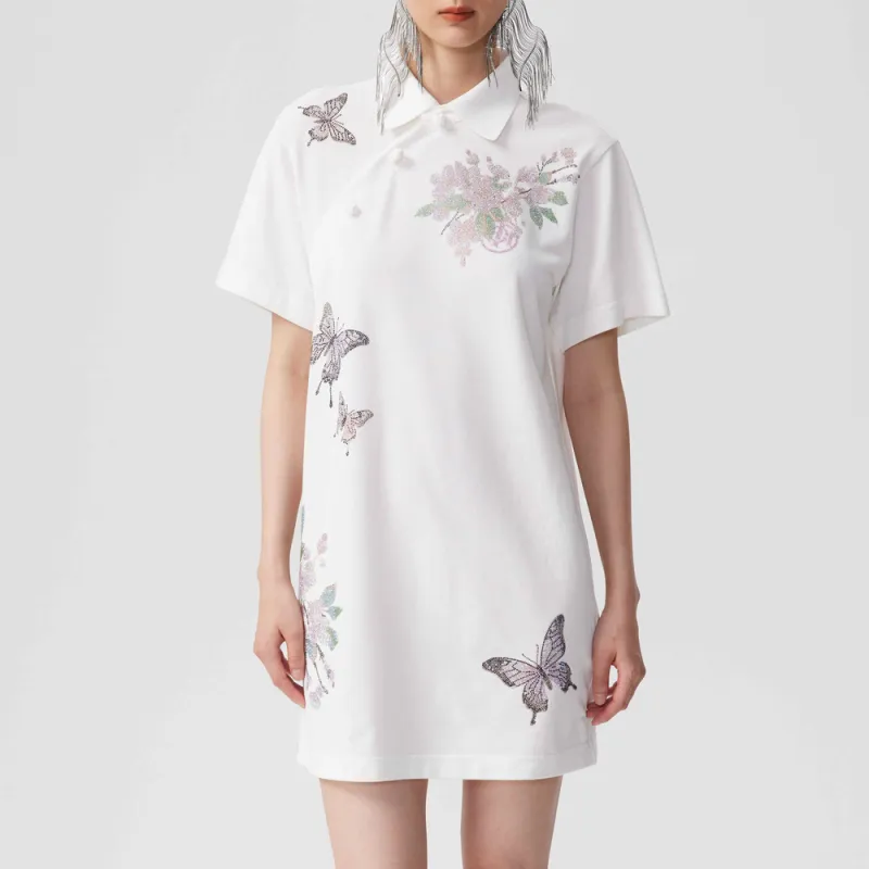 TCH Short Sleeved Dress Women's White With Pink Logo-2