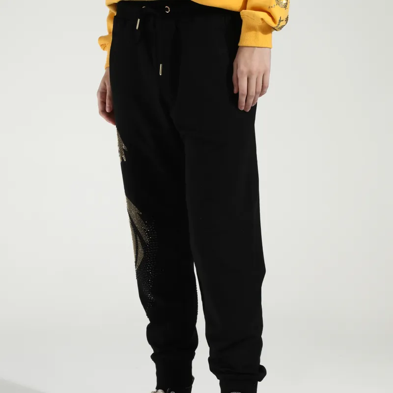 TCH Knitted Sweatpants Unisex Black Base Gold Logo-4
