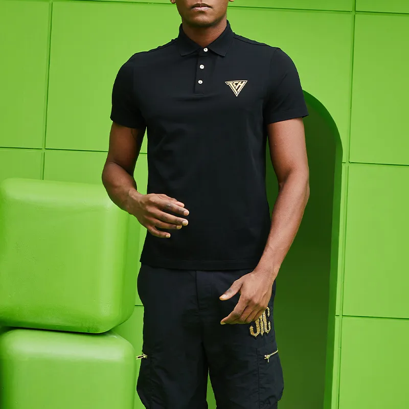 TCH Polo Shirts Men Black Base Gold Logo-2