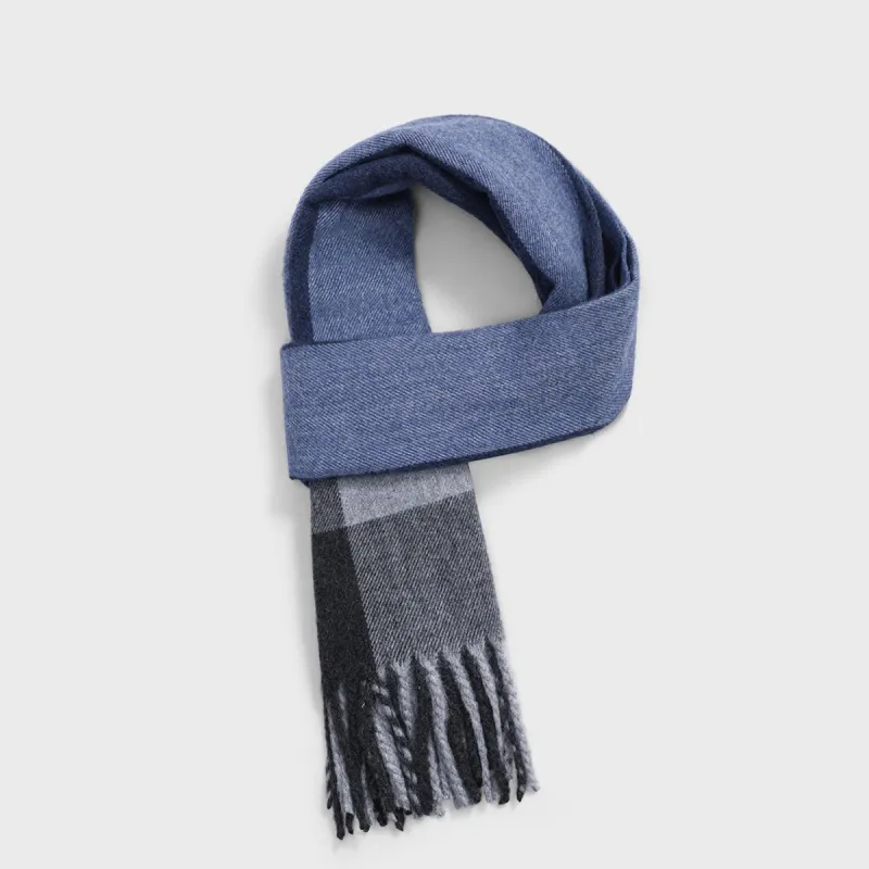 Cranta Komeia Acrylic Knit Scarves Men's Sky Blue Plaid-3