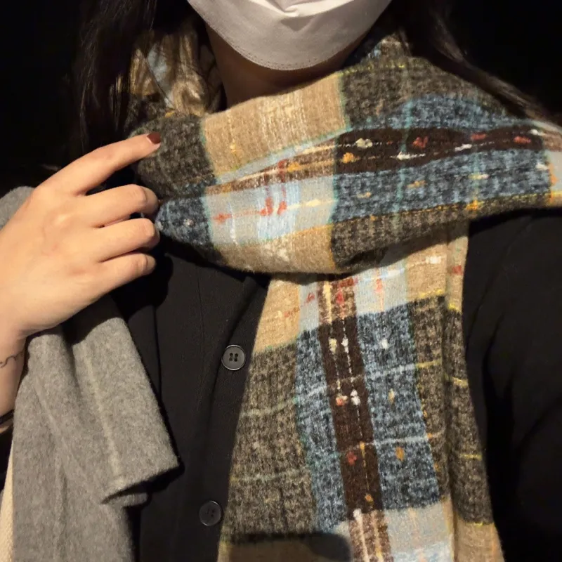 Cranta Komeia Faux Cashmere Knit Scarves Unisex Blue-5