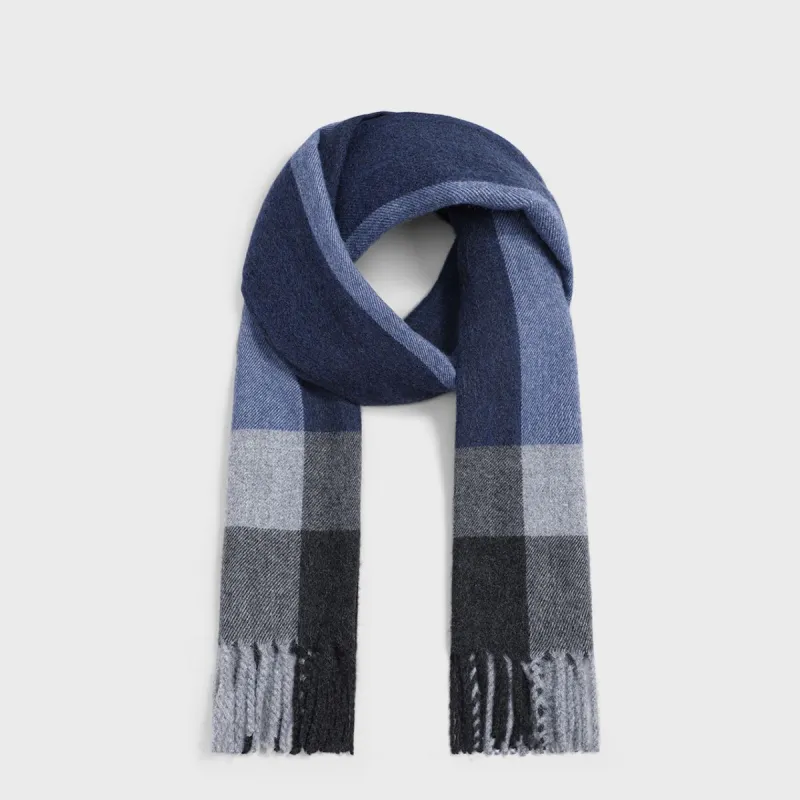Cranta Komeia Acrylic Knit Scarves Men's Sky Blue Plaid-2