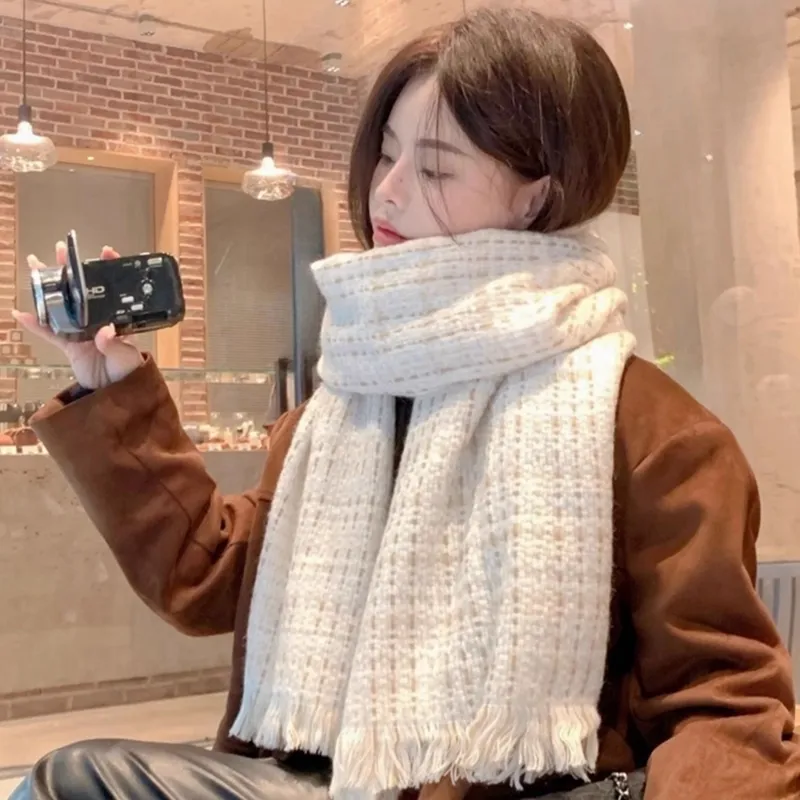 Cranta Komeia Faux Cashmere Knit Scarves Women's White-3