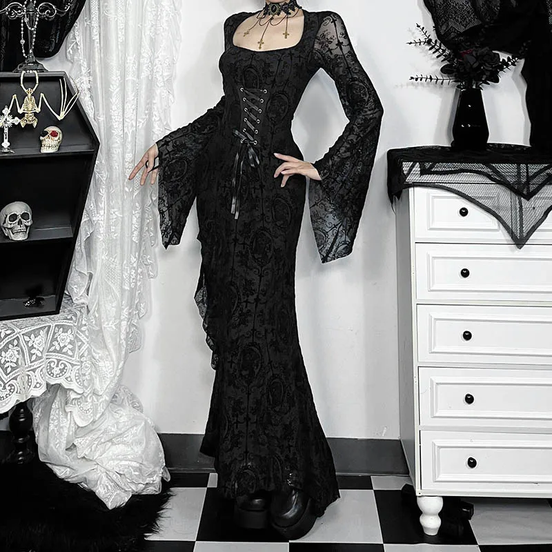 Bubble Trap Long-Sleeved Dresses Women's Black-4