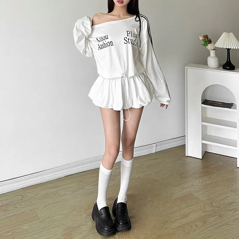 Bubble Trap Long-Sleeved Dresses Women's White-2