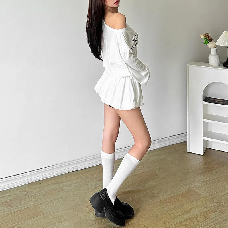 Bubble Trap Long-Sleeved Dresses Women's White-3