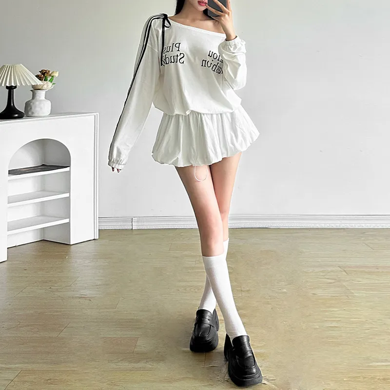 Bubble Trap Long-Sleeved Dresses Women's White-4