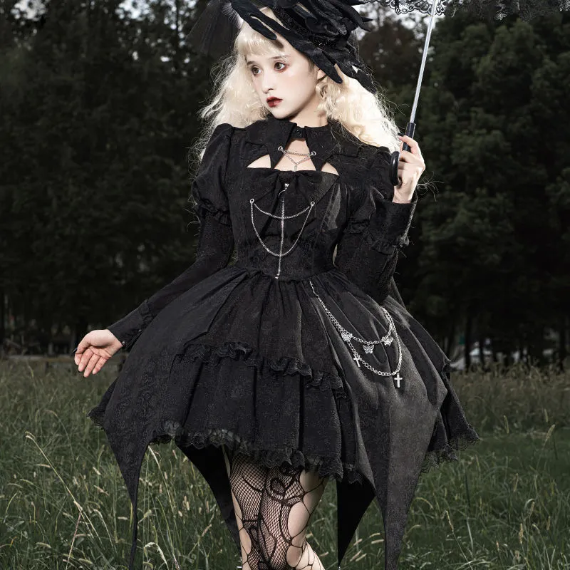 Bubble Trap Long-Sleeved Dresses Women's Black-1