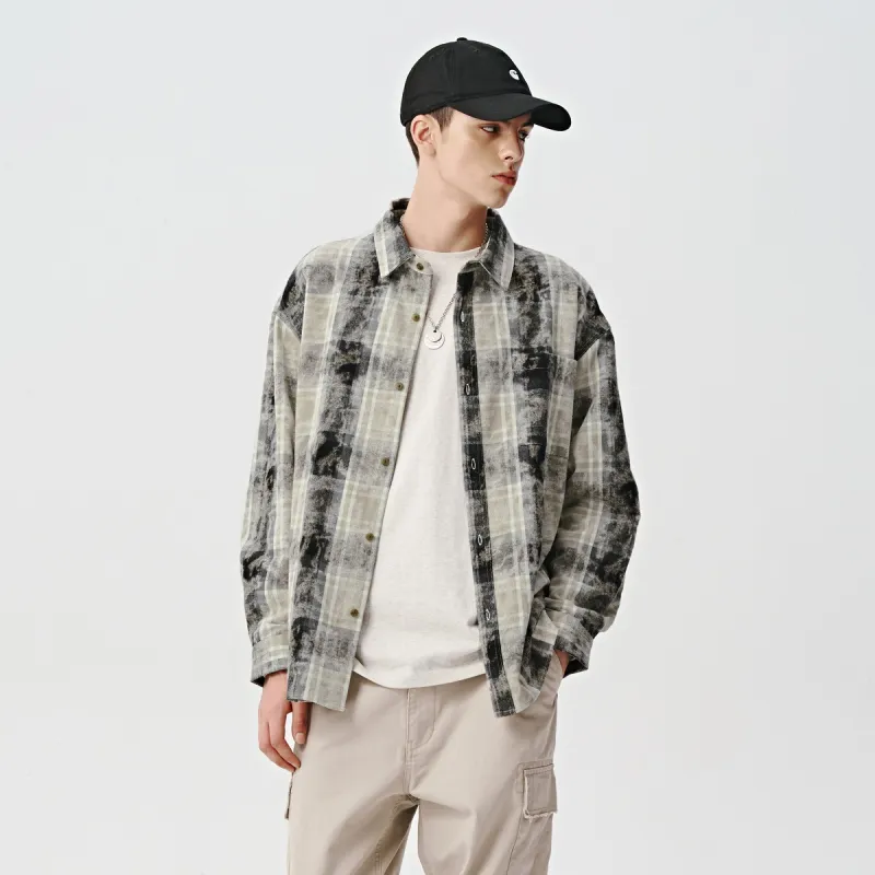 714STREET Shirt Unisex Beige & Black Plaid-2