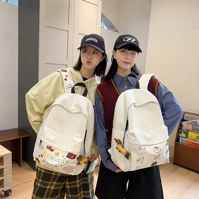 Huangmu Nylon Backpack Regular Women's White Girl/White Puppy-8