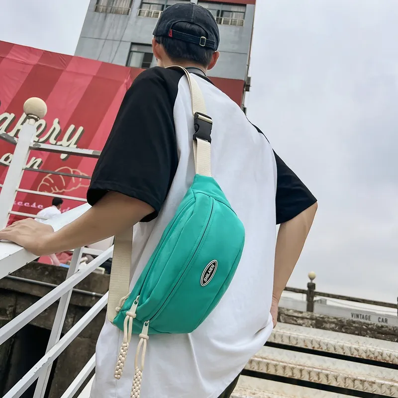 Huangmu Nylon Sling Bag Fanny Pack Crossbody Bags Unisex Black/Pink/Red/Ecru/Green-8
