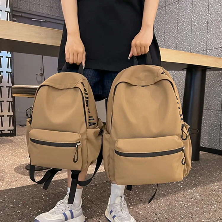 Huangmu Nylon Student Backpack Regular Unisex Black/White/Pink/Blue/Brown-8