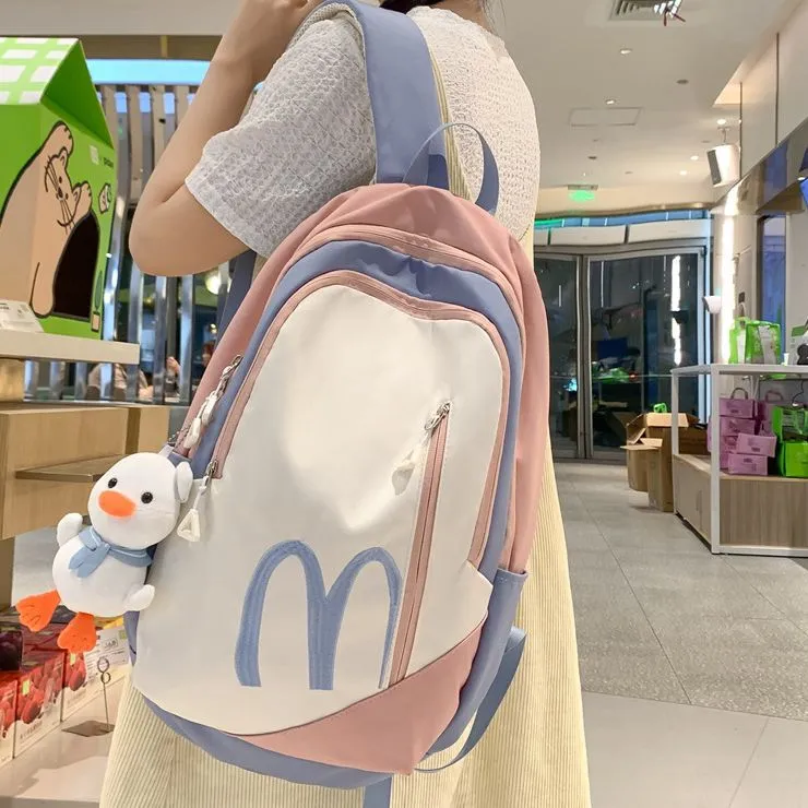 Huangmu Nylon Student Backpack Laptop Bag Regular Unisex Multicolor-3