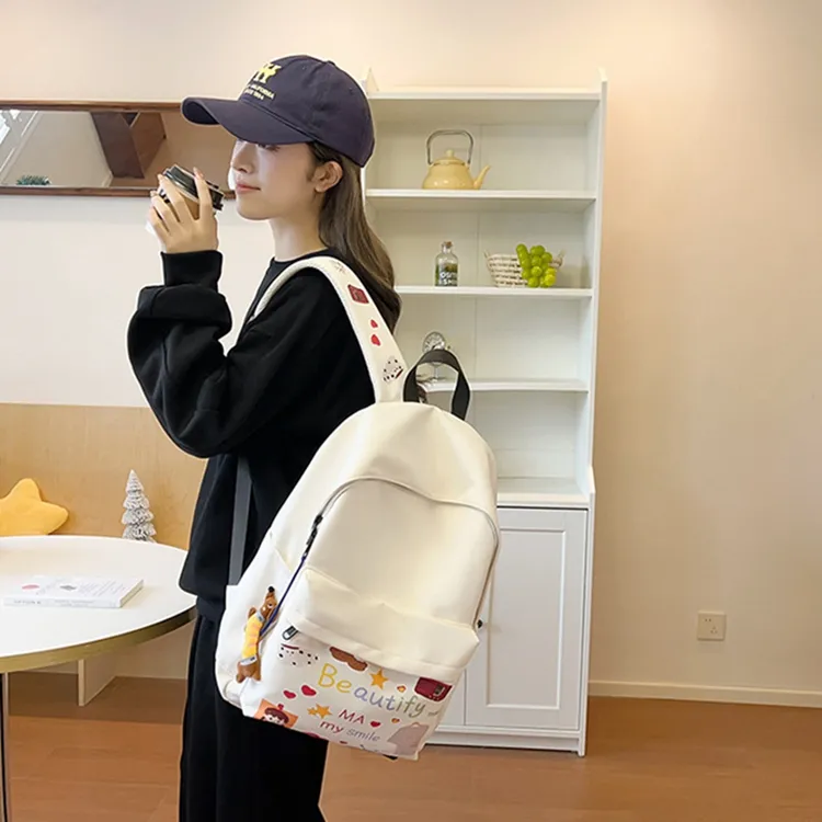 Huangmu Nylon Backpack Regular Women's White Girl/White Puppy-6
