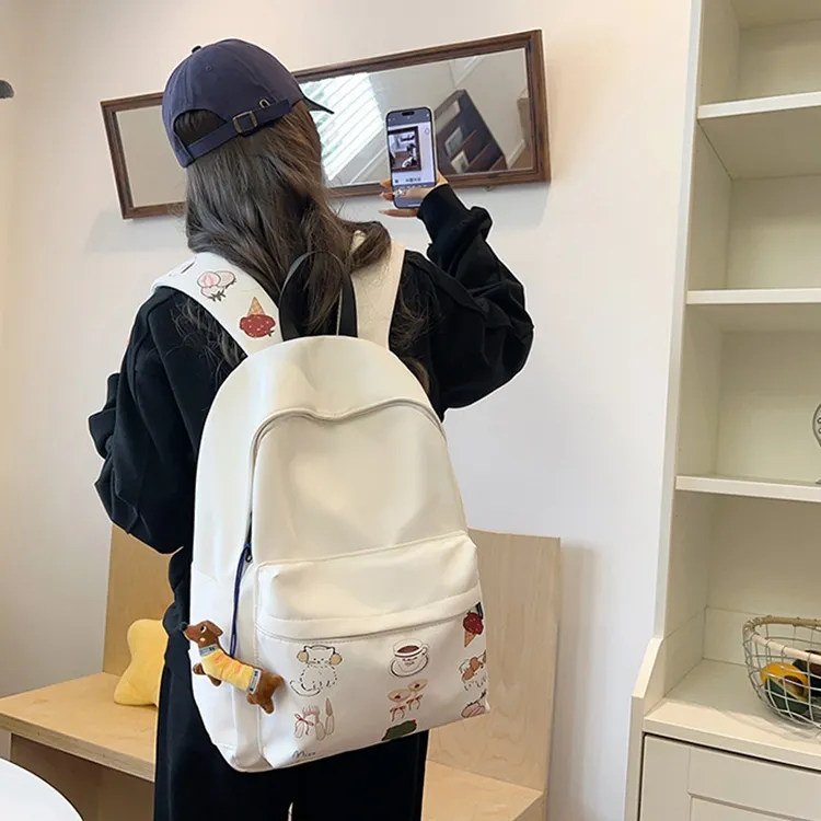 Huangmu Nylon Backpack Regular Women's White Girl/White Puppy-1