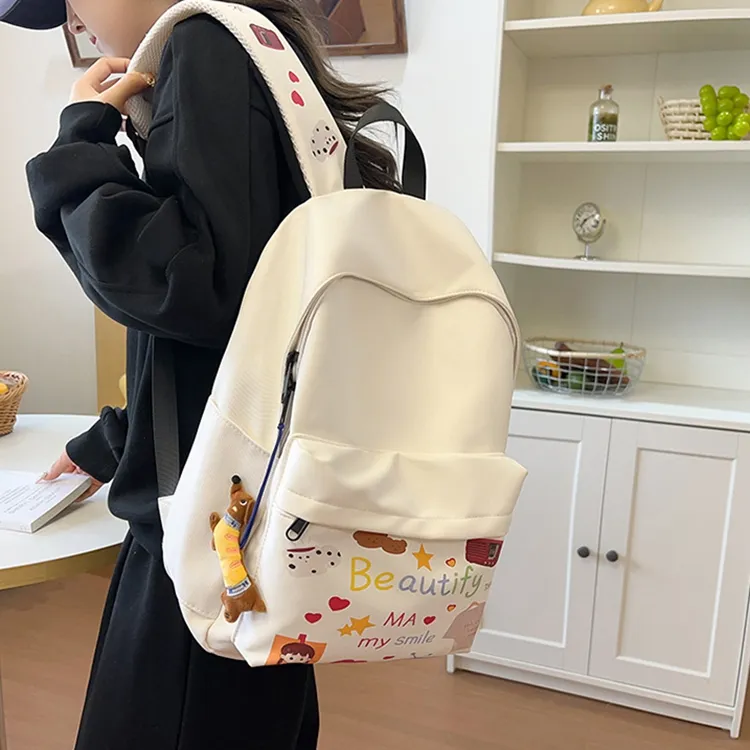 Huangmu Nylon Backpack Regular Women's White Girl/White Puppy-5