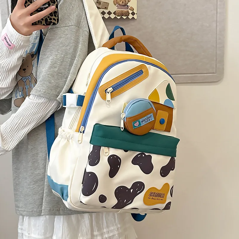 Huangmu Nylon Student Backpack Regular Unisex Multicolor-1