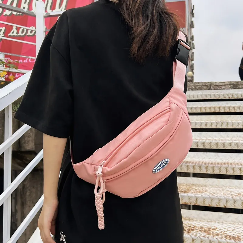 Huangmu Nylon Sling Bag Fanny Pack Crossbody Bags Unisex Black/Pink/Red/Ecru/Green-5