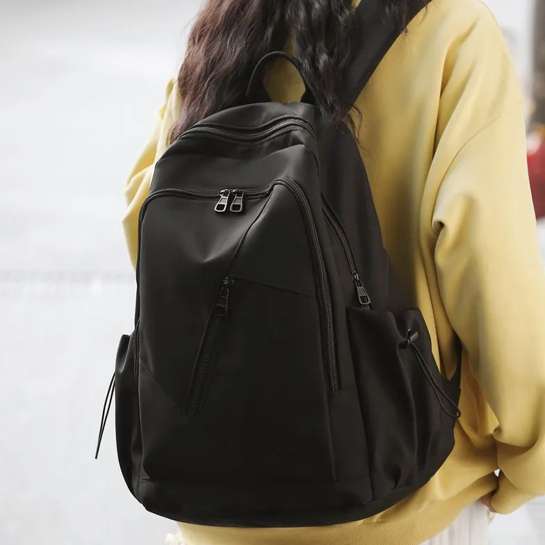 Huangmu Nylon Student Backpack Laptop Bag Backpack Regular Unisex Black/White/Khaki/Gray/Red-2