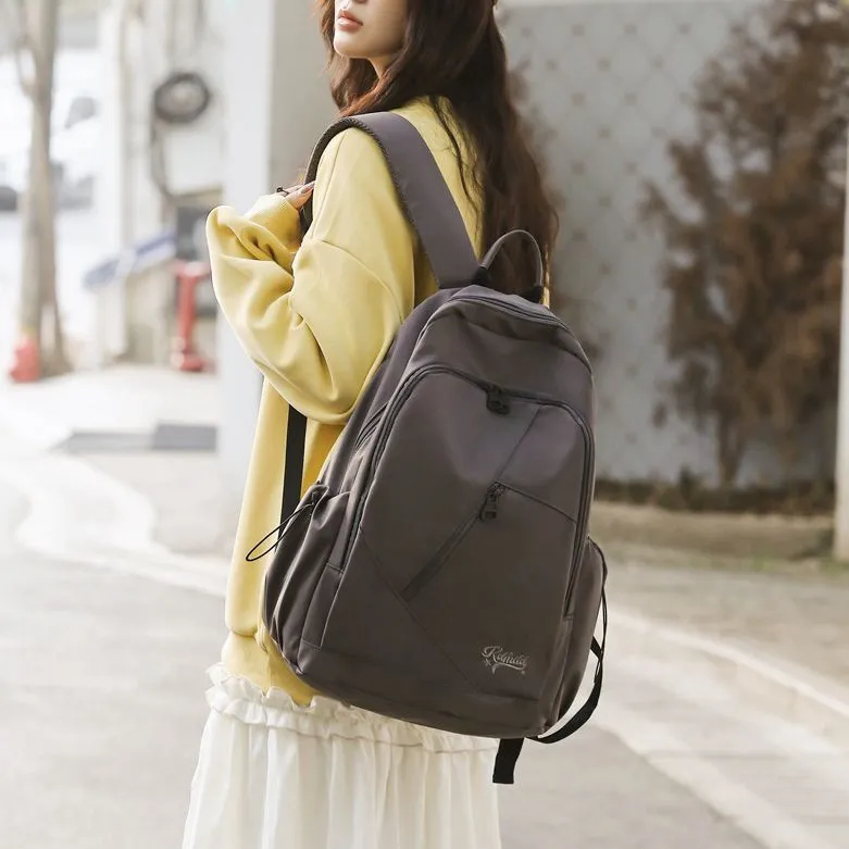 Huangmu Nylon Student Backpack Laptop Bag Backpack Regular Unisex Black/White/Khaki/Gray/Red-7