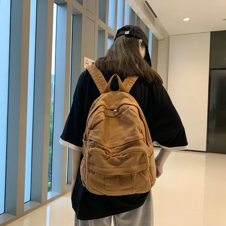 Huangmu Canvas Student Backpack Regular Unisex Purple/Green/Black/Khaki-6