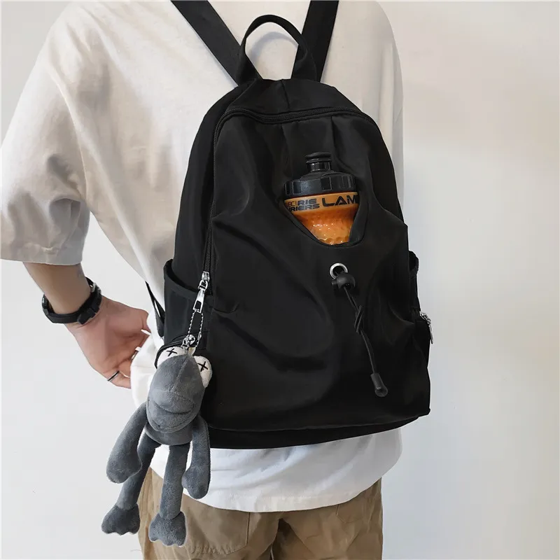 Huangmu Nylon Student Backpack Regular Unisex Black/White-3