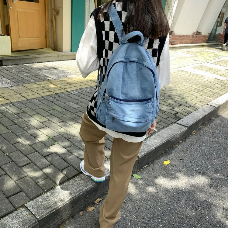 Huangmu Denim Backpack Regular Unisex Dark Gray/Light Blue-9