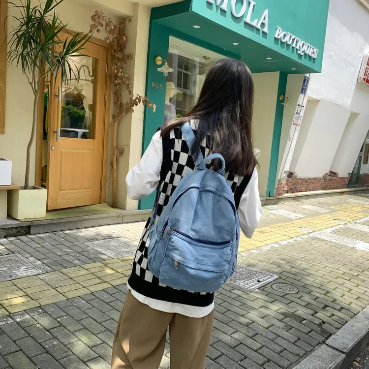 Huangmu Denim Backpack Regular Unisex Dark Gray/Light Blue-7