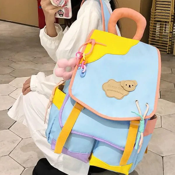 Huangmu Nylon Backpack Women's White Pink White Yellow Blue Yellow Yellow Black-6