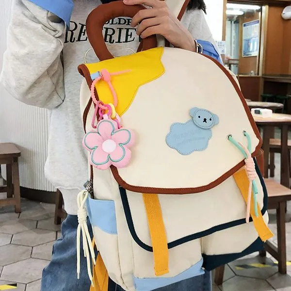 Huangmu Nylon Backpack Women's White Pink White Yellow Blue Yellow Yellow Black-4