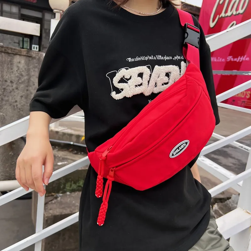 Huangmu Nylon Sling Bag Fanny Pack Crossbody Bags Unisex Black/Pink/Red/Ecru/Green-3