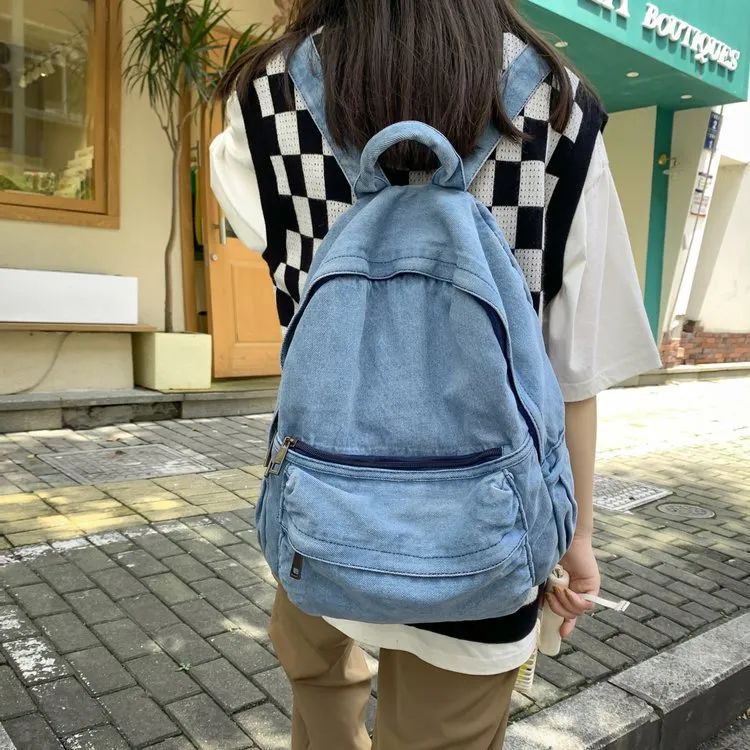 Huangmu Denim Backpack Regular Unisex Dark Gray/Light Blue-6