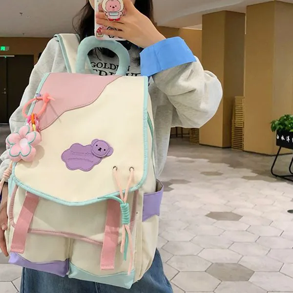 Huangmu Nylon Backpack Women's White Pink White Yellow Blue Yellow Yellow Black-2