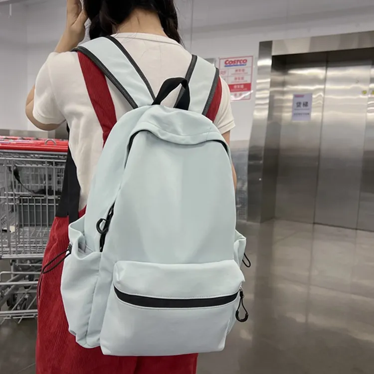 Huangmu Nylon Student Backpack Regular Unisex Black/White/Pink/Blue/Brown-6