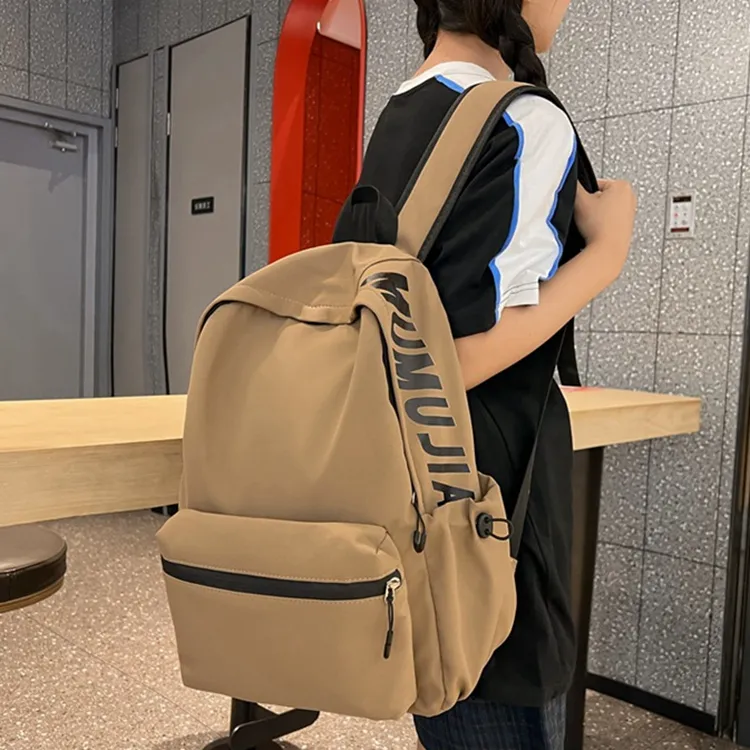 Huangmu Nylon Student Backpack Regular Unisex Black/White/Pink/Blue/Brown-10